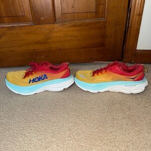 Hoka Yellow and Red Athletic Shoes